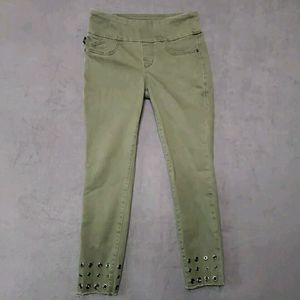 Rock & Republic Women’s Green Grommet Denim Rx Fever Pull On Skinny Jeans Sz 8